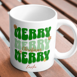 Retro Groovy Green 1960er Jahre Frohe Weihnachtsbo Tasse