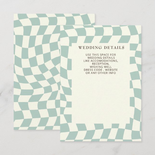 Retro Groovy Green Checkerboard Hochzeit Begleitkarte (Vorne/Hinten)