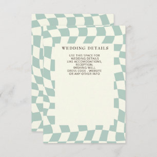 Retro Groovy Green Checkerboard Hochzeit Begleitkarte