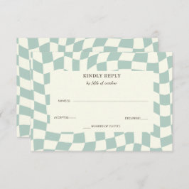 Retro Groovy Green Checkerboard Hochzeit RSVP Karte