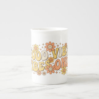 Retro Groovy Gute Vibes Only Wellige Typografie Ku Prozellantasse