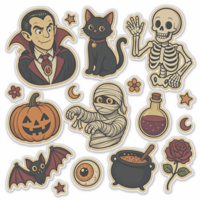 Retro groovy Halloween-Aufkleberbogen Aufkleber (Vorderseite)