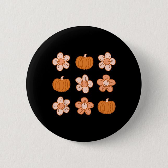 Retro Groovy Halloween Fall Hippie Pumpkin Floral Button (Vorderseite)
