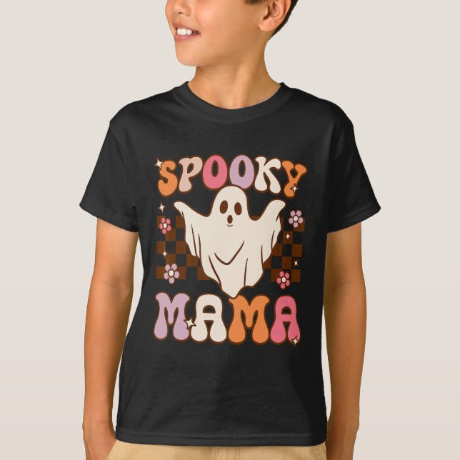 Retro Groovy Halloween Ghost Spooky Mama-Kostüm T-Shirt (Vorderseite)
