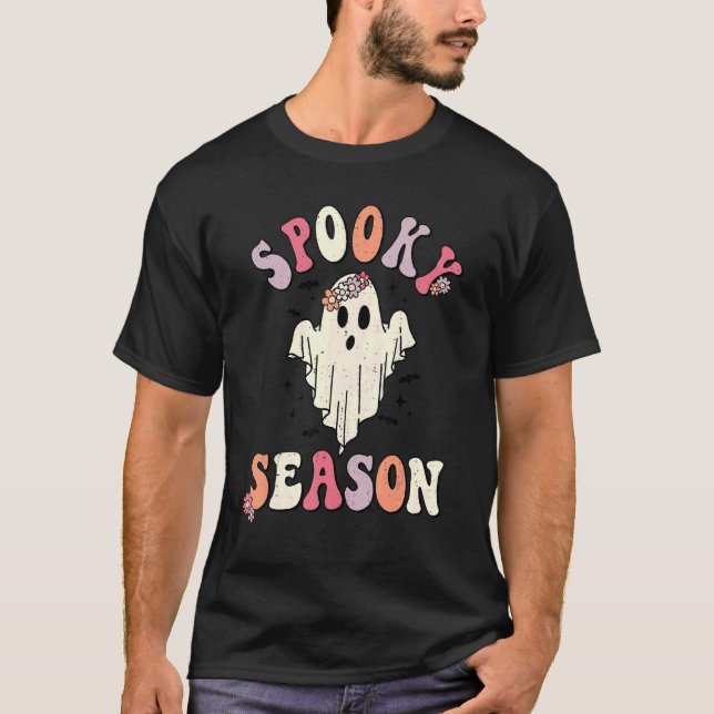 Retro Groovy Halloween Ghost Spooky Season Lehrer T-Shirt (Vorderseite)