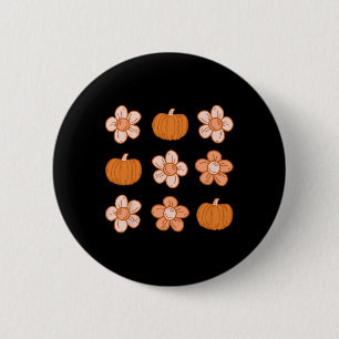 Retro Groovy Halloween Herbst Hippie Kürbis Floral Button
