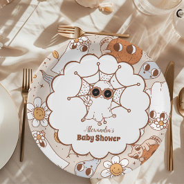 Retro Groovy Halloween Little Boo Baby Dusche Pappteller