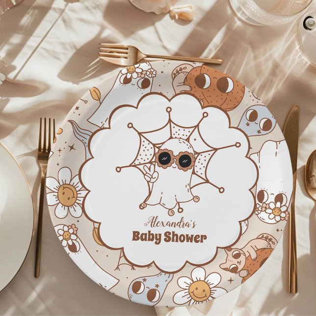 Retro Groovy Halloween Little Boo Baby Dusche Pappteller (Von Creator hochgeladen)