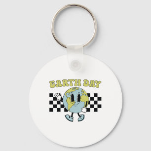 Retro Groovy Happy Earth Day Niedlich Earth with E Schlüsselanhänger