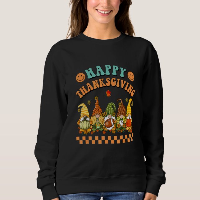 Retro Groovy Happy Thanksgiving Fall Gnomes Pumpki Sweatshirt (Vorderseite)