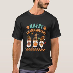 Retro Groovy Happy Thanksgiving Fall Gnomes Pumpki T-Shirt
