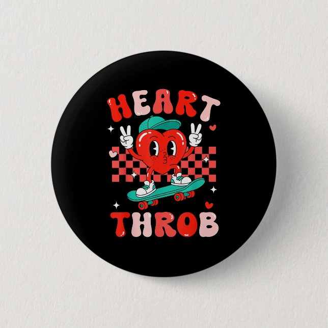 Retro Groovy Heart Throb Valentines Day Toddlers B Button (Vorderseite)
