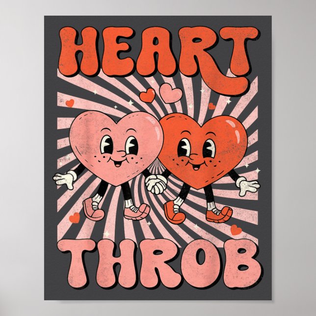 Retro Groovy Heart Throb Valentines Day Toddlers B Poster (Vorne)