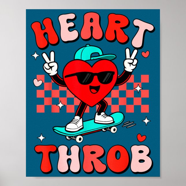 Retro Groovy Heart Throb Valentines Day Toddlers B Poster (Vorne)