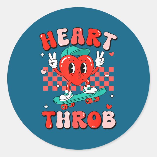 Retro Groovy Heart Throb Valentines Day Toddlers B Runder Aufkleber (Vorderseite)