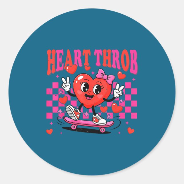 Retro Groovy Heart Throb Valentines Day Toddlers G Runder Aufkleber (Vorderseite)