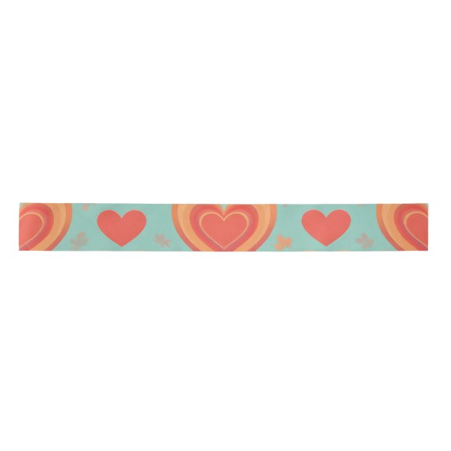  Retro Groovy Hearts 70s Valentine Love Coral Mint Satinband (Vorderseite)