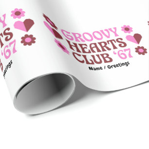 Retro Groovy Hearts Club '67 Rosa Brauner Valenti Geschenkpapier