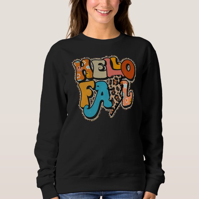 Retro Groovy Hello Herbst Herbstwoben Erntedank Sweatshirt (Vorderseite)