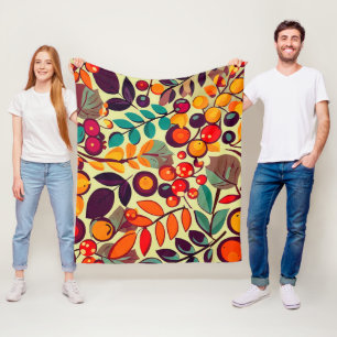 Retro Groovy Herbst Fall Beeren Blätter Muster Fleecedecke