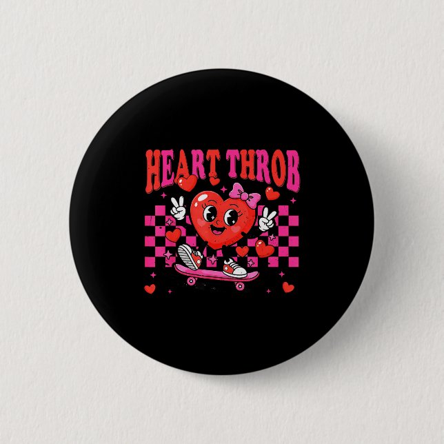 Retro Groovy Herzklopfen Valentinstag Kleinkinder  Button (Vorderseite)