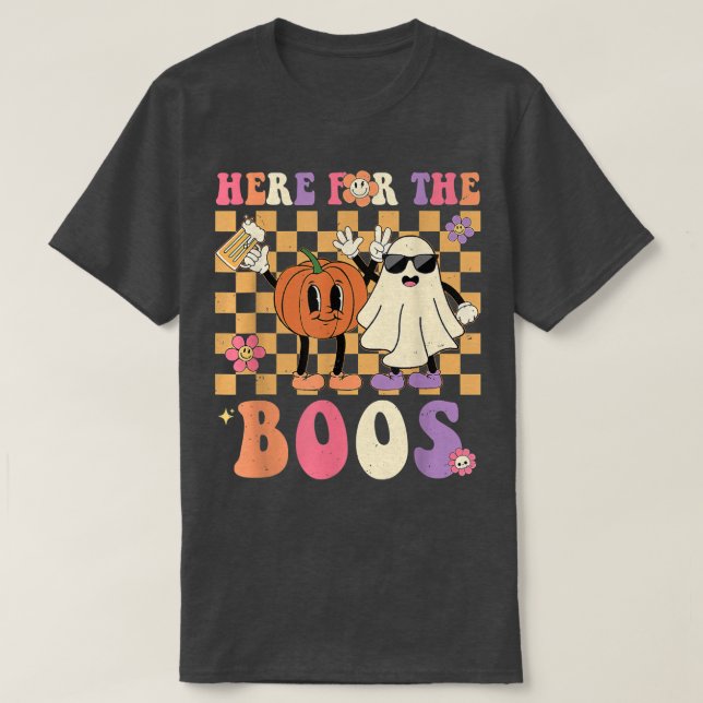 Retro Groovy Hier für den Boos Funny Punpkin Geist T-Shirt (Design vorne)