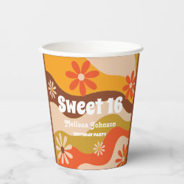 Retro Groovy Hippie Blume Sweet 16 Pappbecher