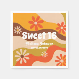 Retro Groovy Hippie Blume Sweet 16 Serviette