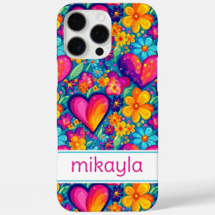 Retro Groovy Hippie Blumen Herzen Personalisiert iPhone 16 Pro Max Hülle