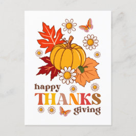 Retro Groovy Hippie Daisy Pumpkin Erntedank Postkarte