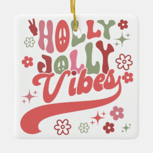 Retro Groovy Holly Jolly Vibes Holiday Foto Keramikornament
