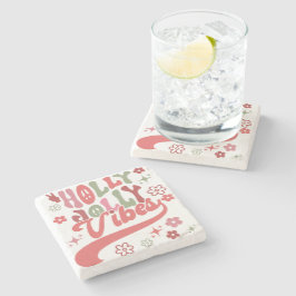 Retro Groovy Holly Jolly Vibes Holiday Foto Steinuntersetzer