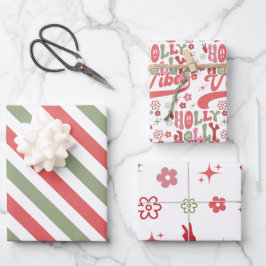 Retro Groovy Holly Jolly Vibes Holiday Geschenkpapier Set