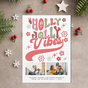 Retro Groovy Holly Jolly Vibes Typografie 2 Foto Feiertagskarte