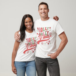 Retro Groovy Holly Jolly Vibes Typografy Holiday T-Shirt