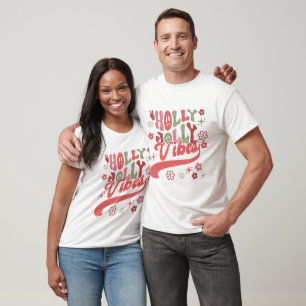 Retro Groovy Holly Jolly Vibes Typografy Holiday T-Shirt