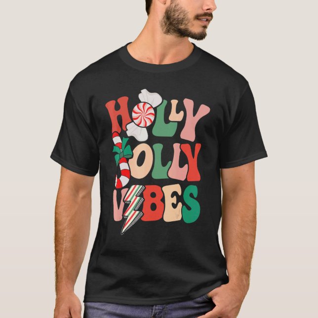 Retro Groovy Holly Xmas Jolly Vibes Christmas For  T-Shirt (Vorderseite)