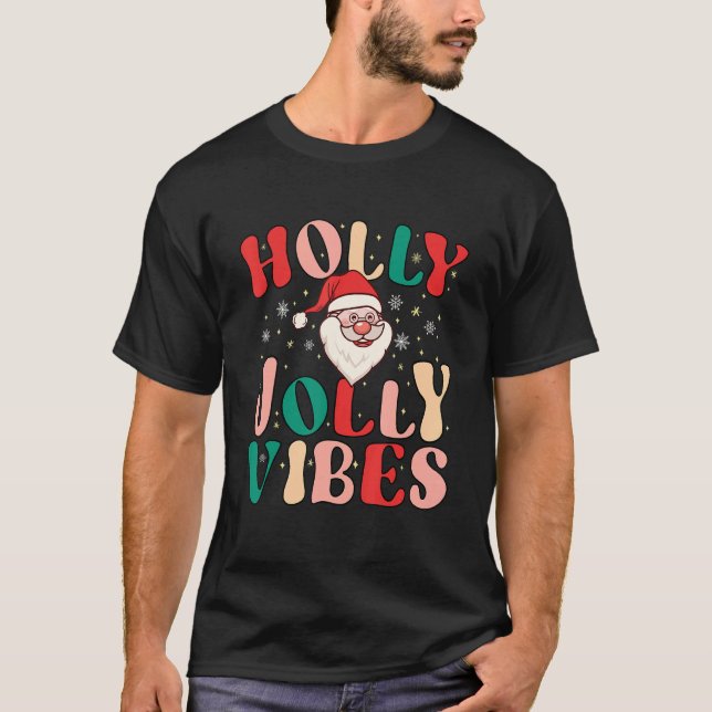 Retro Groovy Holly Xmas Jolly Vibes Christmas For  T-Shirt (Vorderseite)