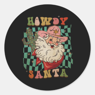 Retro Groovy Howdy Santa Christmas Cowboy Santa Xm Runder Aufkleber