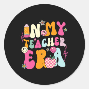 Retro Groovy in meiner Lehrerzeit Beste Lehrerin A Runder Aufkleber