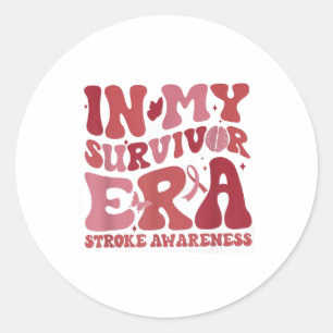 Retro Groovy in My Survivor Era Red Ribbon Stroke Runder Aufkleber