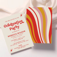 Retro Groovy Ivory Red 70er Graduation Party