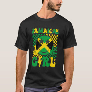 Retro Groovy Jamaican Girl Smile Face Jamaica Flag T-Shirt