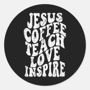Retro Groovy Jesus Kaffee Lehre Liebe Inspirieren  Runder Aufkleber
