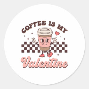 Retro Groovy Kaffee ist mein Valentinstag Kaffee L Runder Aufkleber