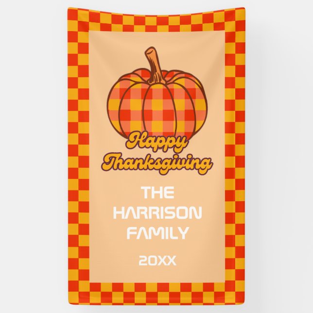 Retro Groovy Kariert Pumpkin Checkered Erntedank Banner (Vertikal)