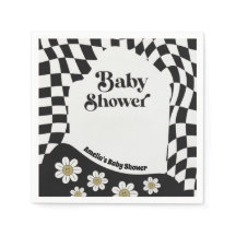 Retro Groovy Karierte Schwarz-Weiße Babyparty