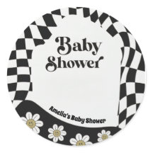 Retro Groovy Karierter Schwarz Weiß Baby Shower