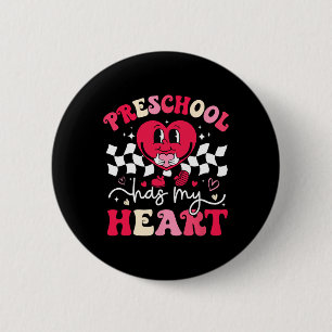 Retro Groovy Kindergarten Hat Mein Herz Lehrer Val Button