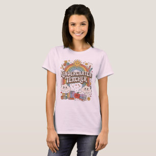 Retro Groovy Kindergartener-Lehrer-Regenbogent-Shi T-Shirt